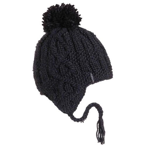 Turtle Fur Gianna Merino Wool Pom Earflap Winter Hat Black