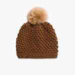 Turtle Fur Snowfall Faux Pom Bobble Beanie Camel