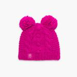 Turtle Fur Kids Fluff Balls Double Pom Winter Hat Hot Hot Pink